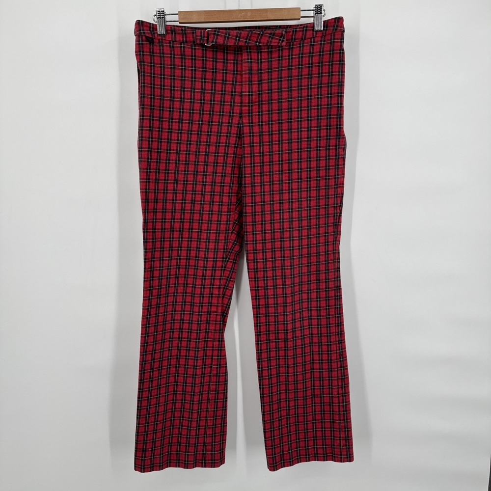 Ralph Ralph‎ Lauren Red Tartan Plaid Pants Women's Size 12 Vintage Straight Leg